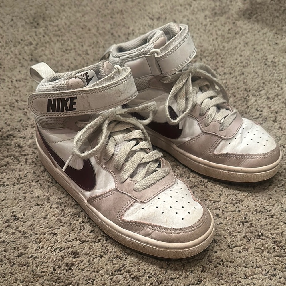 Nike High-Top Basketball Sneakers in Dark and Light Maroon.